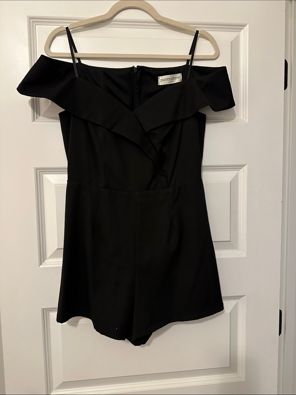 Off-Shoulder Black Romper with Ruffle Detail